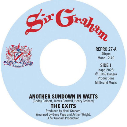 Vinyl record label for 'Another Sundown In Watts' by The Exits, featuring Sir Graham branding.