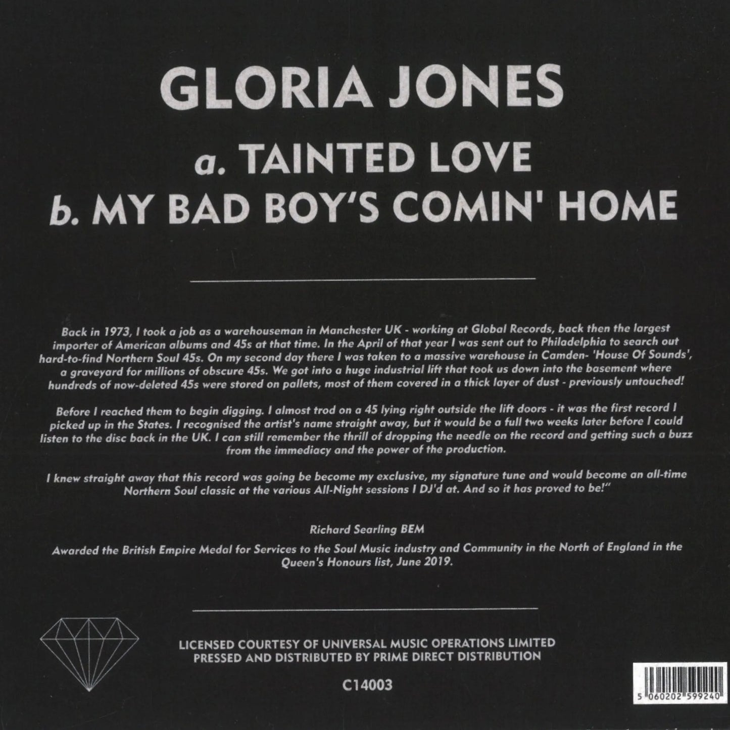 Gloria Jones - Tainted Love / My Bad Boy's Comin' Home - Repro