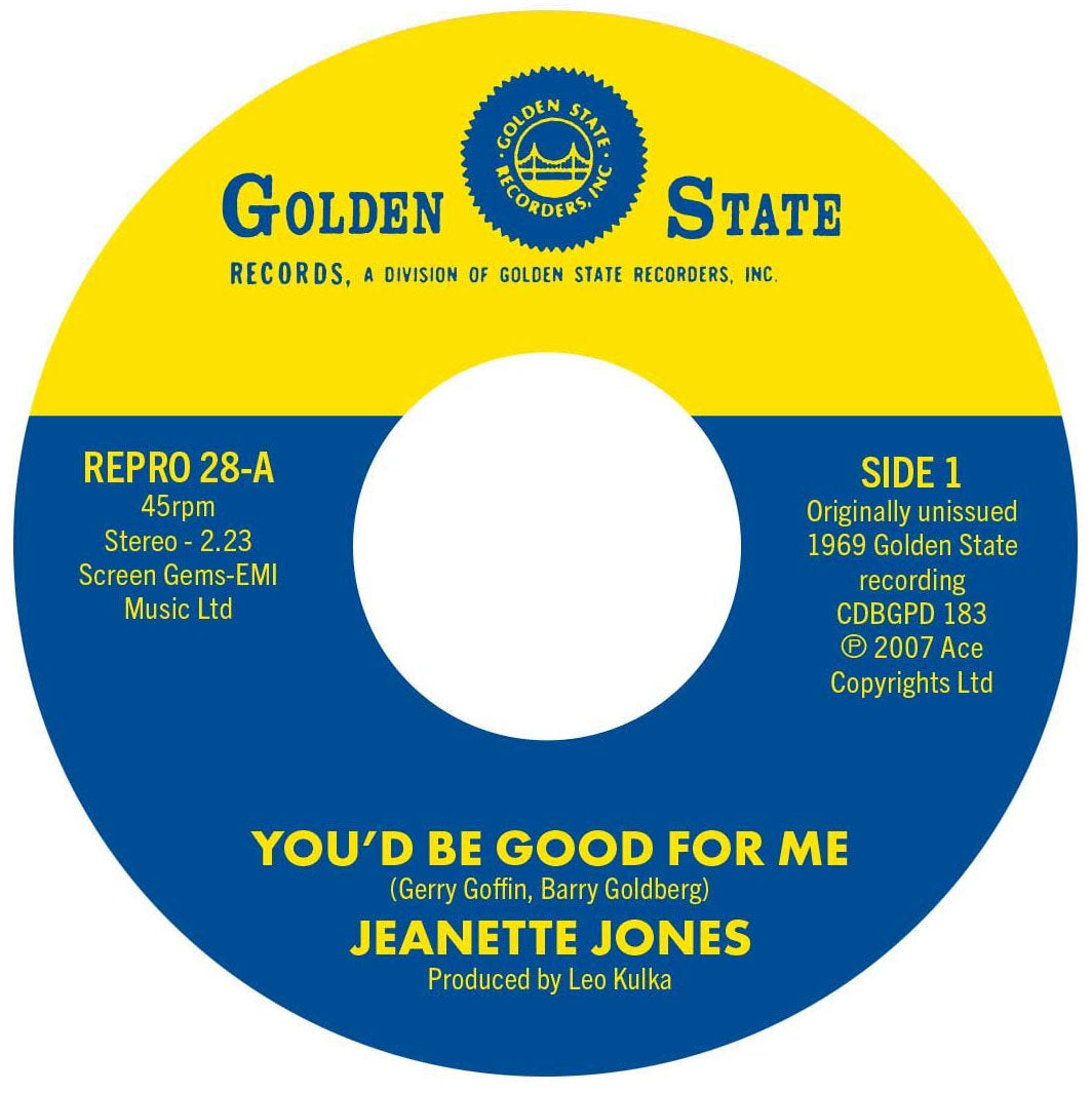 Vinyl record label with Golden State Records branding and song details.