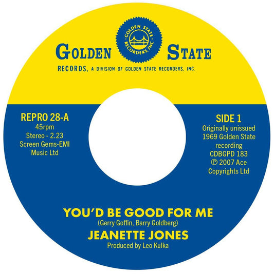 Vinyl record label with Golden State Records branding and song details.